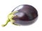 Ripe round violet eggplant. Close-up on white background
