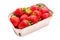 Ripe strawberries in a cardboard box on a white background, isolate