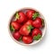 Ripe Strawberry Bowl Top View Isolated on a White Background. Generative ai