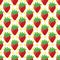 Ripe strawberry seamless vector pattern background.Painterly watercolor effect red berries on yellow gingham backdrop