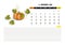 Ripe, sweet pumpkin. November, month 2024. Healthy food calendar template. Page. Diary planner