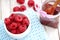 Ripe sweet raspberries in bowl