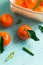 Ripe tangerines with green leaves