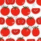 Ripe tomatoes, hand drawn colorful seamless pattern. Decorative background with vegetables
