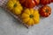 Ripe tomatoes on old background vegan rustic group cooking salad tasty vitamin