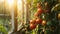 Ripe tomatoes on vine in greenhouse