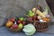 Ripe vegetables in a basket and a plate.