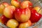 Ripe Washington State Rainier cherries in glass bowl