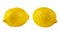 Ripe whole yellow lemon citrus fruit isolated on white background with clipping path. Fresh lemon fruit isolated
