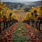 Ripened vineyard rows at harvest