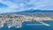 Riposto -  vista aerea dall'alto sul porto della cittÃ  durante giornata di sole con Etna sullo sfondo