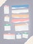 Ripped colorful notebook, copybook, note paper strips, stuck with sticky, adhesive tape.