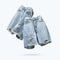 Ripped jeans shorts flying on blue background. Female fashionable denim cloth. Advertising for trendy ladies store, blog. Creative