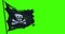 Ripped tear grunge old fabric texture of the pirate skull flag waving in wind, calico jack pirate symbol at chroma key green