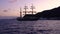 Rippling blue water surface. Sailing ship floating in Mediterranean sea. Lipari Islands, Sicily, Italy