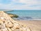 Riprap or rock armour structure for protecting the sea coastline. Black sea waterfront in Constanta, Romania