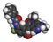 Ripretinib cancer drug molecule. 3D rendering. Atoms are represented as spheres with conventional color coding: hydrogen white,.