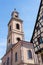 RIQUEWIHR, FRANCE/ EUROPE - SEPTEMBER 24: Church tower in Riquewihr in Haut-Rhin Alsace France on September 24, 2015