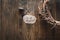 He is Risen. Jesus Crown Thorns and nails and cross on a wood background. Easter Day