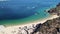 Rising 4k aerial shot of boats and Yachts sailing by the coastline