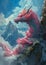 Rising Above the Clouds: A Majestic Pink Dragon\\\'s Mountain Journ