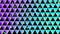 Rising coloured circles behind a grid of colourful reflective triangles on black