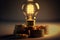 Rising energy cost concept. Light bulb on top of a stack of gold coins. Generative AI