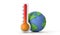 Rising global temperatures. Earth model with a thermometer. 3D Render