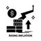 rising inflation icon, black vector sign with editable strokes, concept illustration