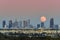 Rising moon over Warsaw city, Poland