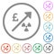 Rising nuclear energy english Pound prices flat icons with outlines