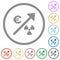 Rising nuclear energy european Euro prices flat icons with outlines