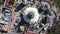 Rising straight down aerial view of Swayambhunath Stupa