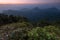 Rising sun over the mountains in early morning, Natural summer landscape, San Dan peak, Khlong Naka Wildlife Sanctuary, Ranong,