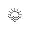 Rising sun with rays and sea waves outline icon