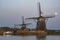 The rising Super Moon behind the windmills Tweemanspolder Nr. 1, 2, and 3 along the Rottemeren near Zevenhuizen, The Netherlands