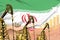 rising up chart on Iran flag background - industrial illustration of Iran oil industry or market concept. 3D Illustration