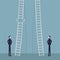 Risk in career promotion concept. Two businessmen standing and climbing corporate ladders. Business concept of job progress