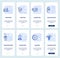 Risk categories light blue onboarding mobile app screen set