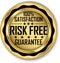 Risk free 100% satisfaction guarantee gold label, vector illustration