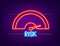 Risk icon on speedometer. Neon icon. High risk meter. Vector illustration