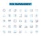 Risk management linear icons set. Probability, Uncertainty, Mitigation, Contingency, Hazards, Vulnerability, Security