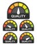 Risk quality meter set. High speed. Flat infographic on white background. Arrow icon. Vector illustration.