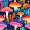 risograph printing style bright colorful mushroom seamless pattern