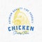 Risograph Style Chicken Meat Products Farm Retro Badge Logo Template. Hand Drawn Bird Face Sketch with Retro Typography