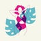 Risograph stylized girl. Abstract curvy woman with colorful riso printing effect for poster, logo, t-shirt design