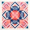 Risograph Tile Design With Red And Blue Flower Patterns