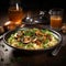 Risotto bowl, savory mushrooms, elegantly set table