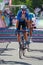 Risoul, France May 27, 2016; Professional Cyclist exhausted passes the finish line after a hard mountain stage