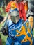 RITTER WEG, MOROZOVO, APRIL 2017: Festival of the European Middle Ages. Portrait of medieval knight in helmet and chain